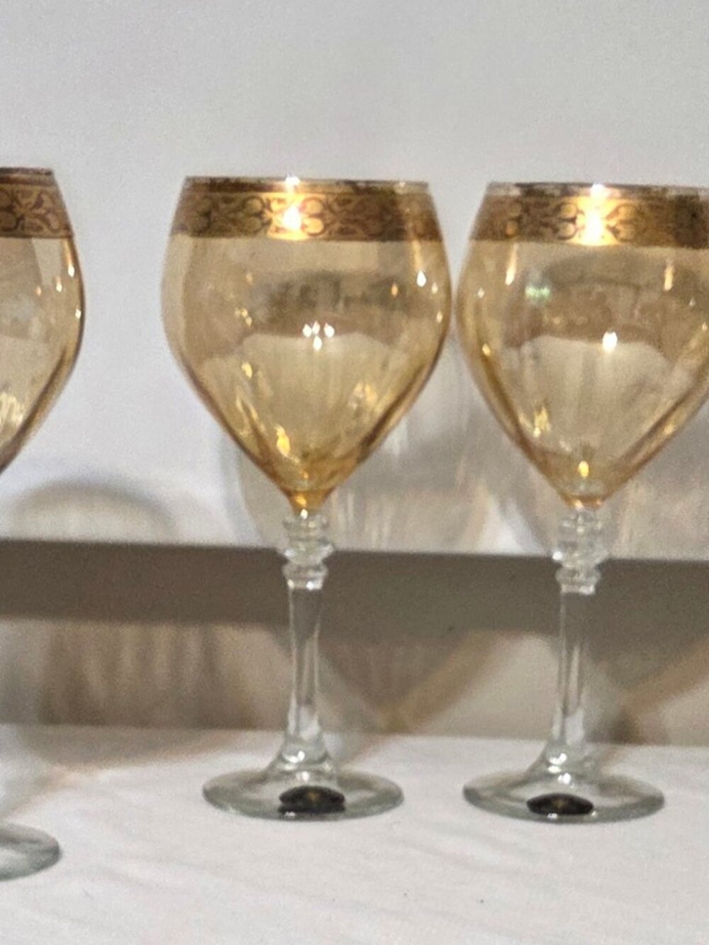 4 Gold Trimmed Wine Glasses Cristalleria Fratelli Fumo In Italy